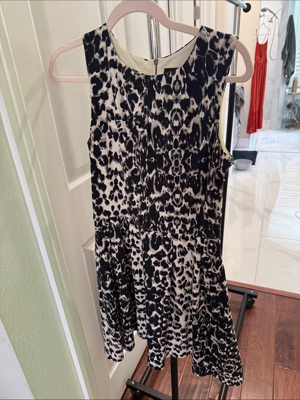 Massimo Black and White Leopard Print Sleeveless Fit-and-Flare Dress